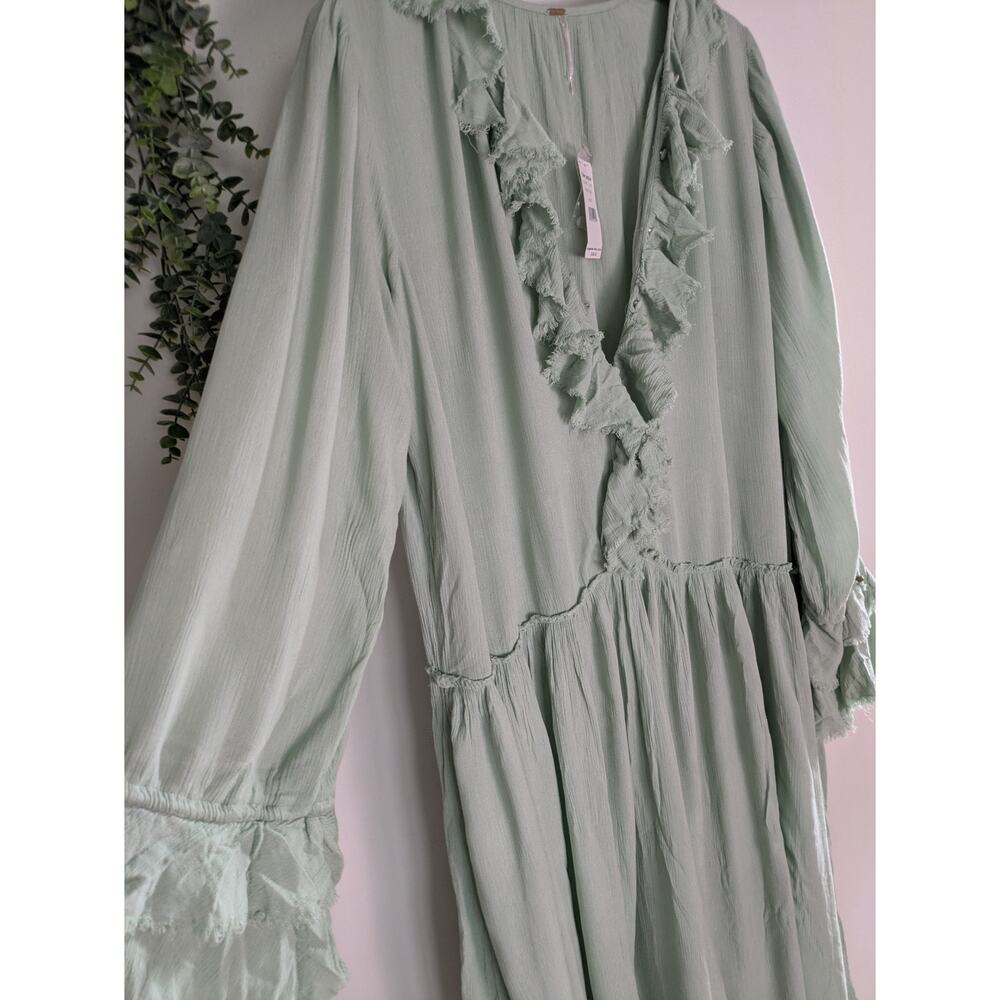 Free People Sweet Darlin Maxi Dress Sage Minted Jade Green Boho Ruffle Oversized - Picture 6 of 10